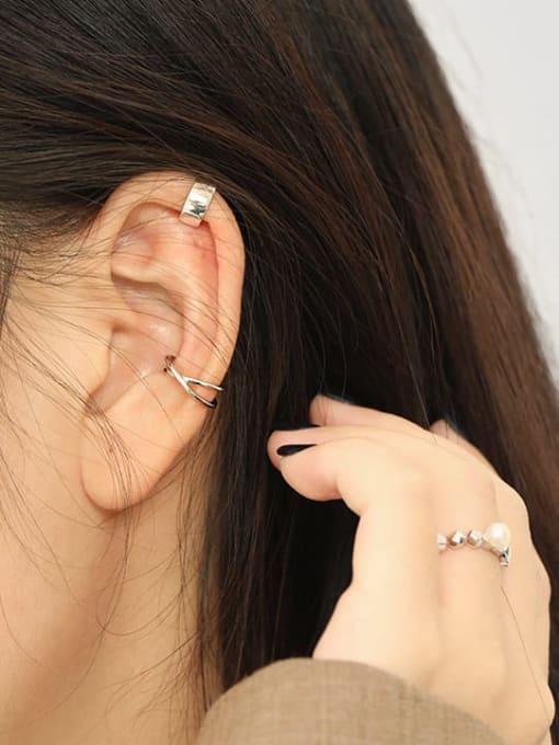 DAKA 925 Sterling Silver smooth Irregular Minimalist Clip Earring [Single] 3